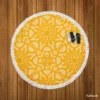 Yellow Arabesque Cultural Design Round Beach Towel