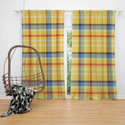 Yellow Blue Tartan Pattern Checkered Curtain