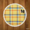 Yellow Blue Tartan Pattern Checkered Round Beach Towel