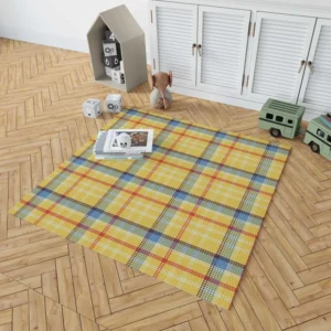 Yellow Blue Tartan Pattern Checkered Rug 1