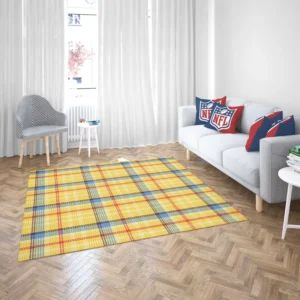 Yellow Blue Tartan Pattern Checkered Rug 2