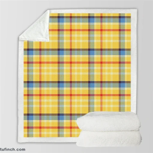 Yellow Blue Tartan Pattern Checkered Sherpa Fleece Blanket