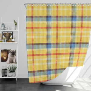 Yellow Blue Tartan Pattern Checkered Shower Curtain