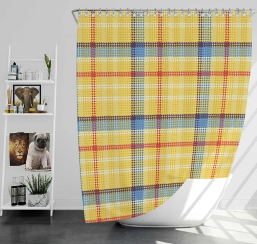 Yellow Blue Tartan Pattern Checkered Shower Curtain