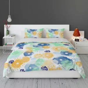 Yellow Blue Watercolor Sun Bedding Set 1