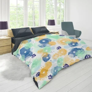 Yellow Blue Watercolor Sun Duvet Cover 1