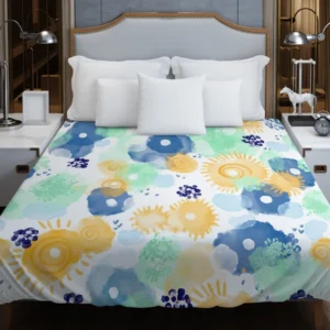 Yellow Blue Watercolor Sun Duvet Cover