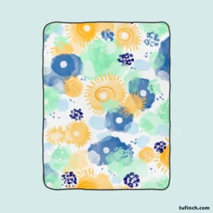 Yellow Blue Watercolor Sun Fleece Blanket 1