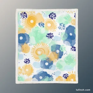 Yellow Blue Watercolor Sun Sherpa Fleece Blanket 1