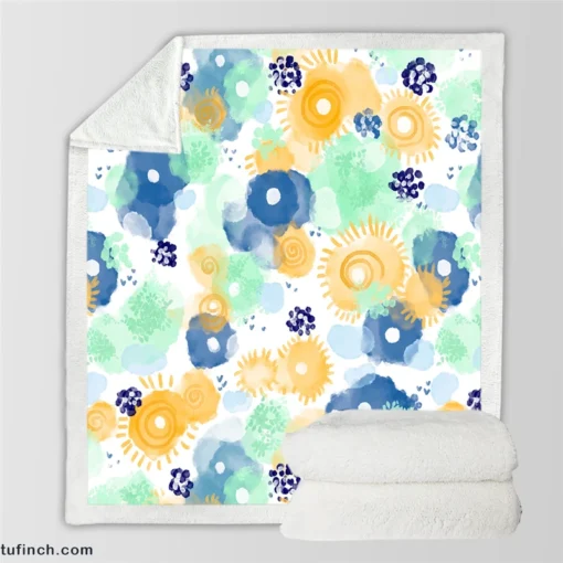 Yellow Blue Watercolor Sun Sherpa Fleece Blanket