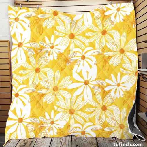 Yellow Daisy Pattern Quilt Blanket