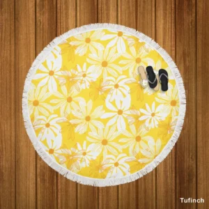 Yellow Daisy Pattern Round Beach Towel