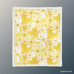 Yellow Daisy Pattern Sherpa Fleece Blanket 1