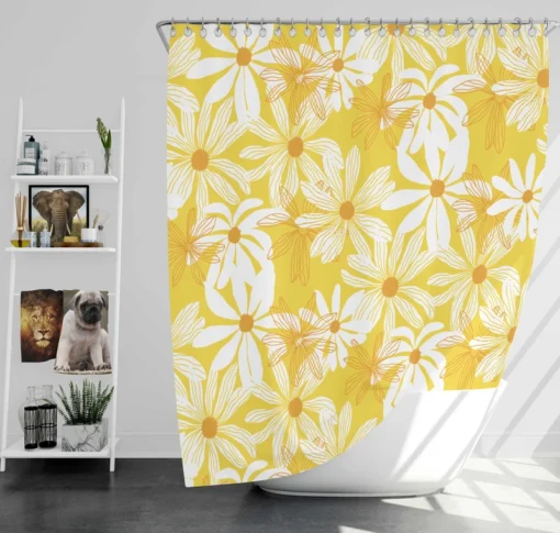 Yellow Daisy Pattern Shower Curtain