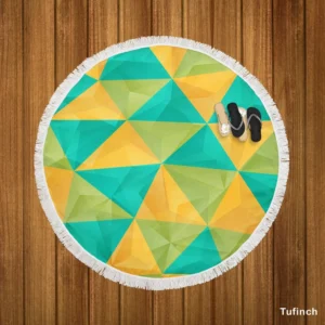 Yellow Green Blue Polygon Triangle Round Beach Towel