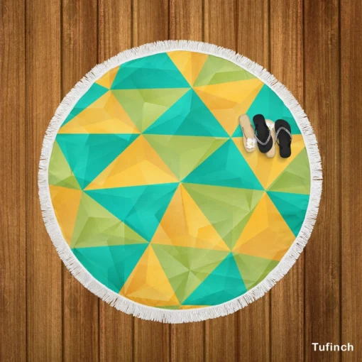 Yellow Green Blue Polygon Triangle Round Beach Towel