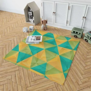 Yellow Green Blue Polygon Triangle Rug 1