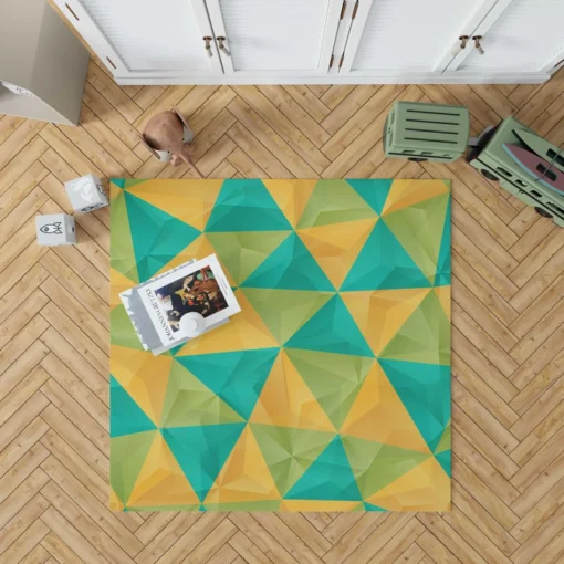 Yellow Green Blue Polygon Triangle Rug