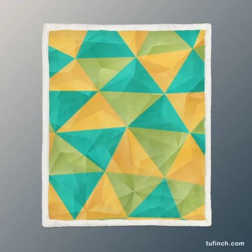 Yellow Green Blue Polygon Triangle Sherpa Fleece Blanket 1