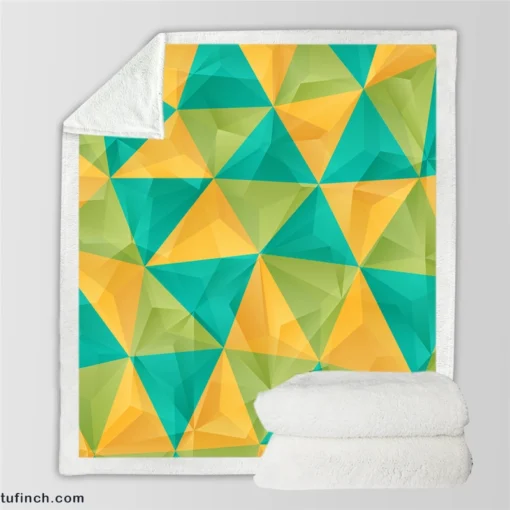 Yellow Green Blue Polygon Triangle Sherpa Fleece Blanket