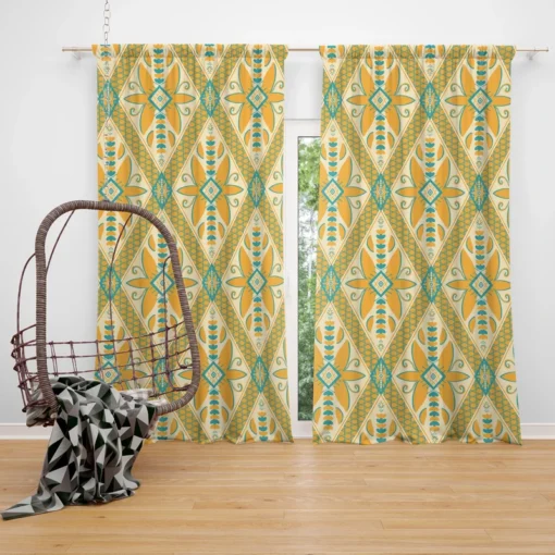 Yellow Green Teal Geometric Curtain