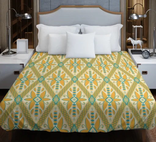 Yellow Green Teal Geometric Duvet Cover