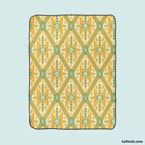 Yellow Green Teal Geometric Fleece Blanket 1