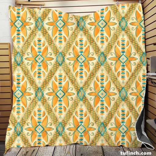 Yellow Green Teal Geometric Quilt Blanket