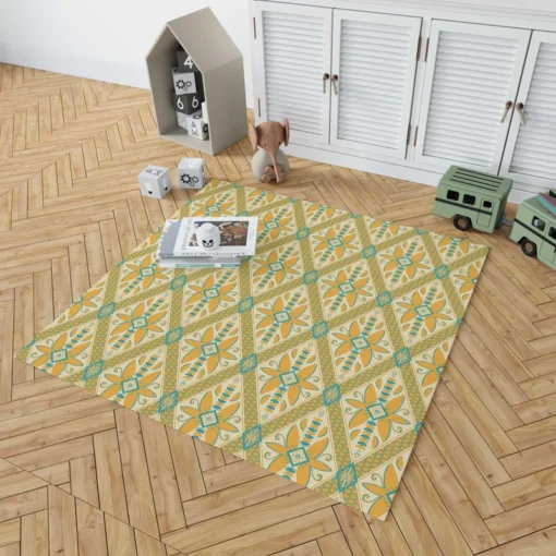 Yellow Green Teal Geometric Rug 1