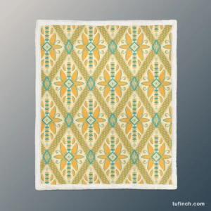 Yellow Green Teal Geometric Sherpa Fleece Blanket 1