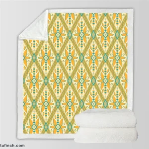 Yellow Green Teal Geometric Sherpa Fleece Blanket