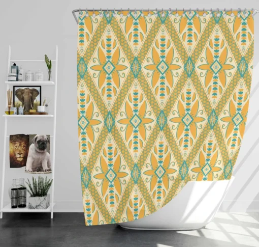 Yellow Green Teal Geometric Shower Curtain