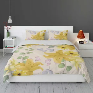 Yellow Lily Floral Pattern Bedding Set 1