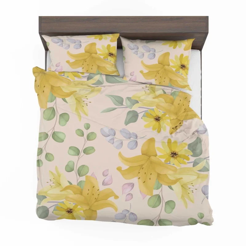 Yellow Lily Floral Pattern Bedding Set 2