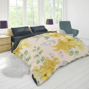 Yellow Lily Floral Pattern Duvet Cover 1