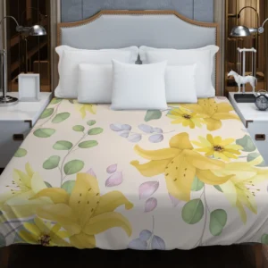 Yellow Lily Floral Pattern Duvet Cover