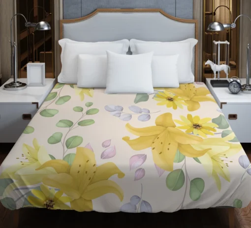 Yellow Lily Floral Pattern Duvet Cover