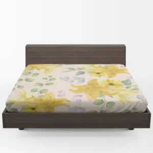 Yellow Lily Floral Pattern Fitted Sheet 1