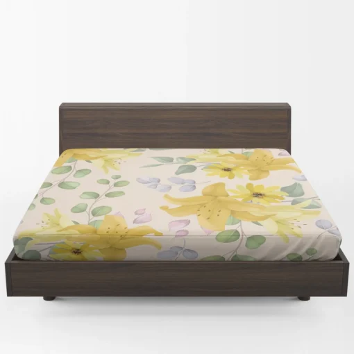 Yellow Lily Floral Pattern Fitted Sheet 1