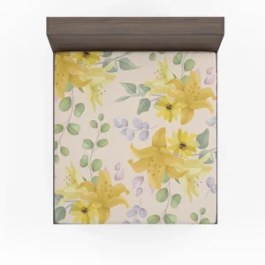 Yellow Lily Floral Pattern Fitted Sheet