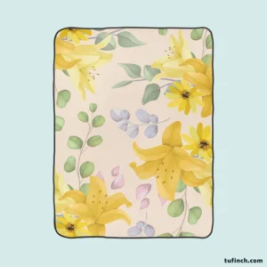 Yellow Lily Floral Pattern Fleece Blanket 1