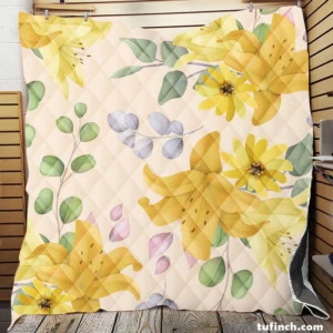 Yellow Lily Floral Pattern Quilt Blanket