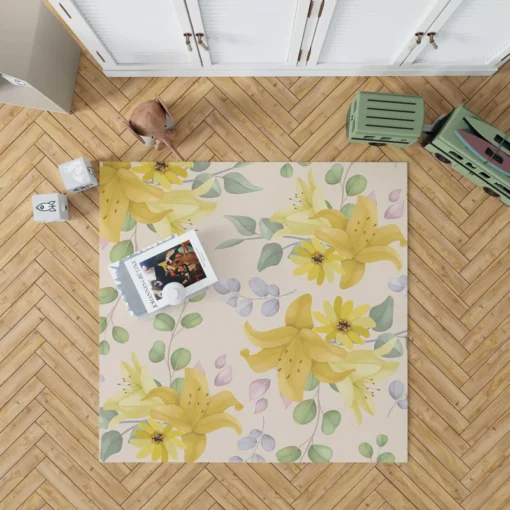 Yellow Lily Floral Pattern Rug