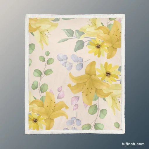 Yellow Lily Floral Pattern Sherpa Fleece Blanket 1