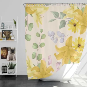 Yellow Lily Floral Pattern Shower Curtain