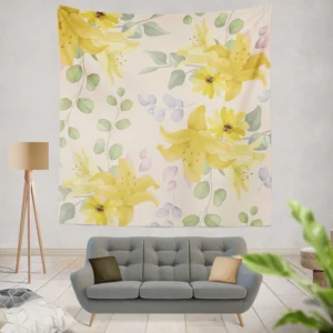 Yellow Lily Floral Pattern Wall Tapestry