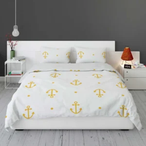 Yellow Marine Anchor Design On White Bedding Set 1