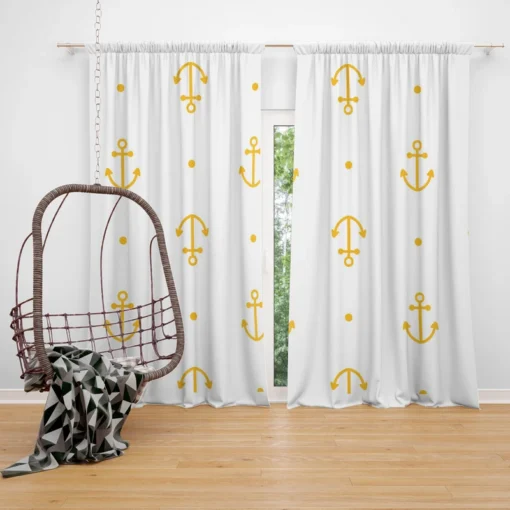 Yellow Marine Anchor Design On White Curtain