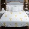 Yellow Marine Anchor Design On White Duvet Cover