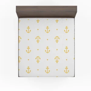 Yellow Marine Anchor Design On White Fitted Sheet